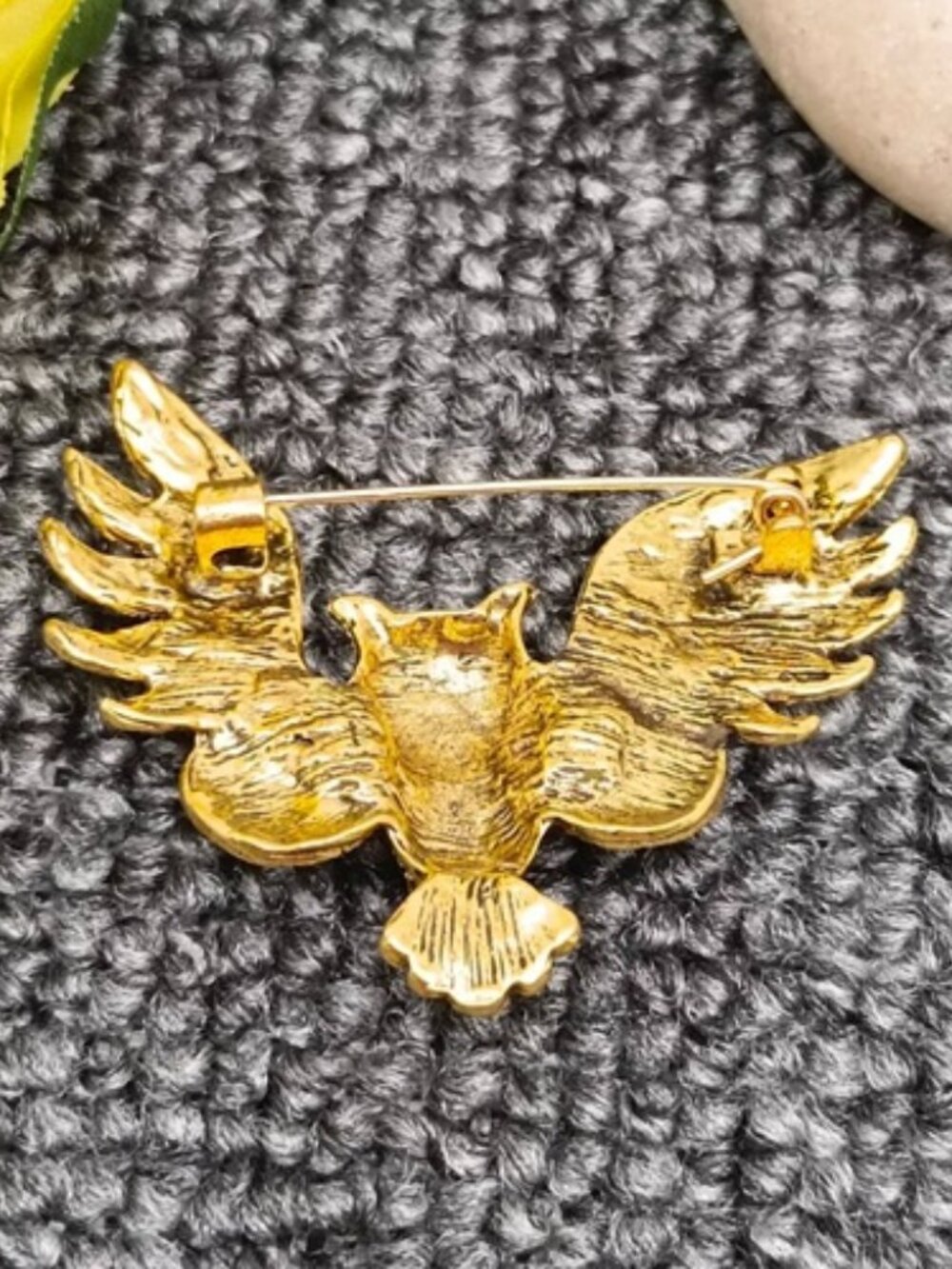 DESIGNER Retro Gold Fall Owl Moon Champagne/Red/Black Crystal Brooch Pin**NEW! - Picture 3 of 3